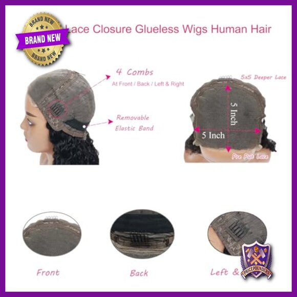 Glueless Lace Front Wig Human Hair Deep Wave Curly Pre Plucked 22 Inch